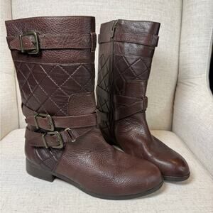 Antonio Melani Brown Quilted Leather Buckle Mid Calf Boots Women’s Size 8 M
